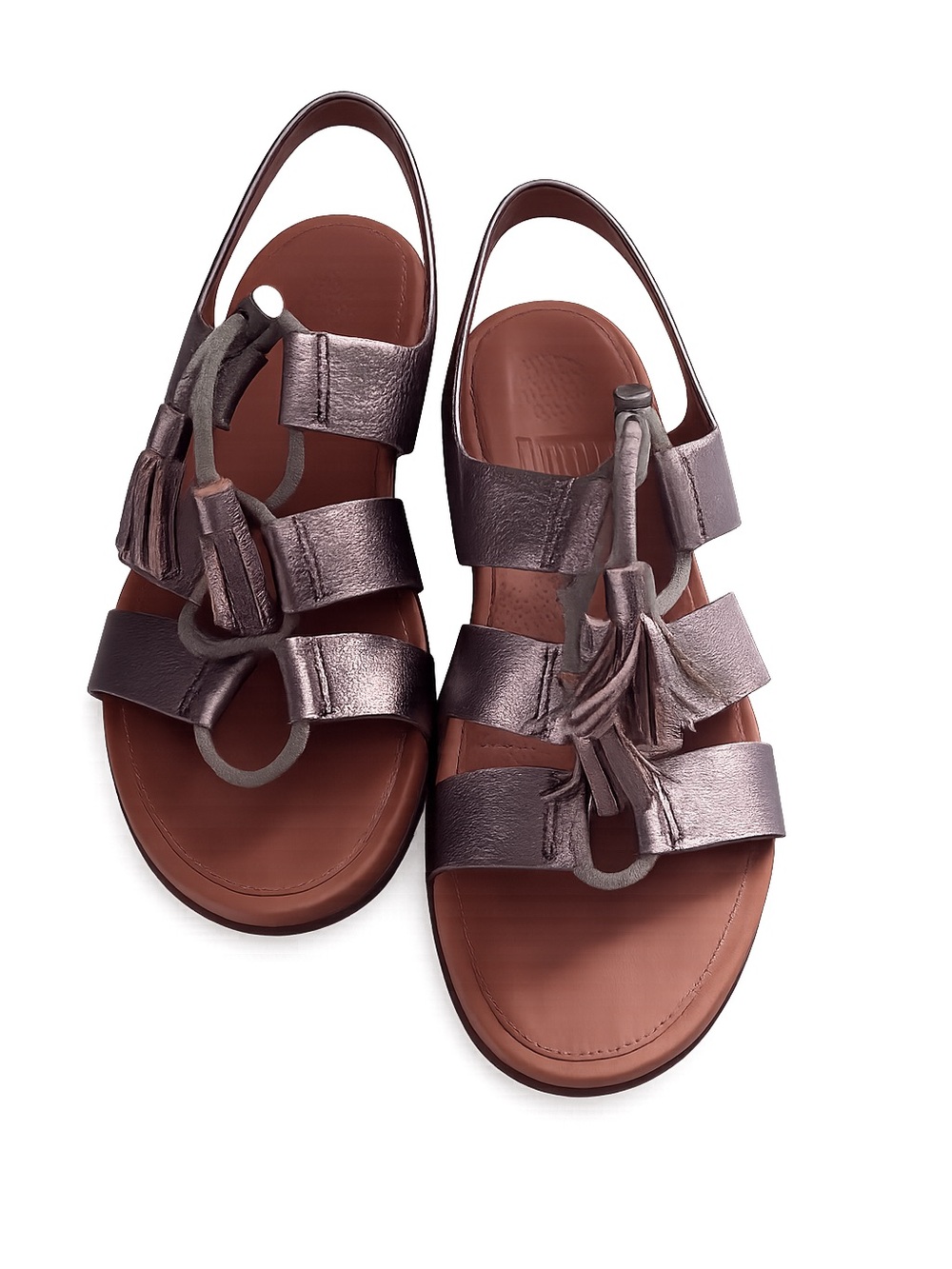 FitFlop Tassel Leather Slingback Sandals Metallic Pewter Women’s US 7 EU 38